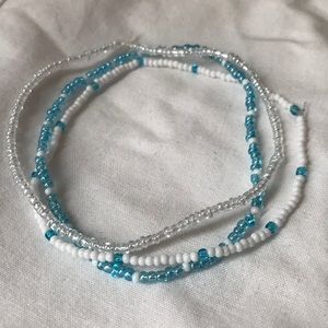 Ocean 3 piece seed bead anklet set